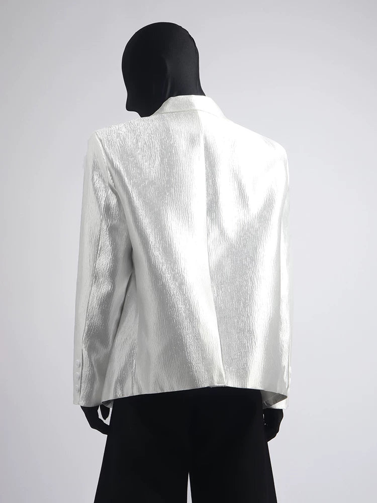 【26s Apr.】Pleated Double-Breasted White Blazer