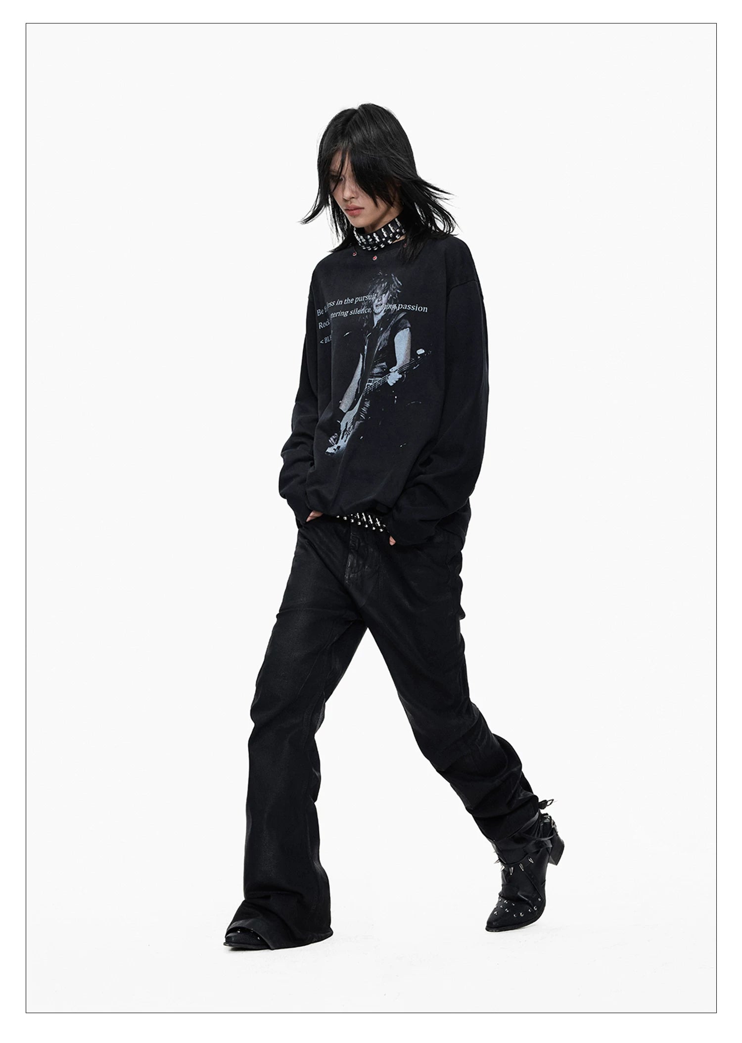 Distressed Punk Guitar Graphic Long Sleeve Tee