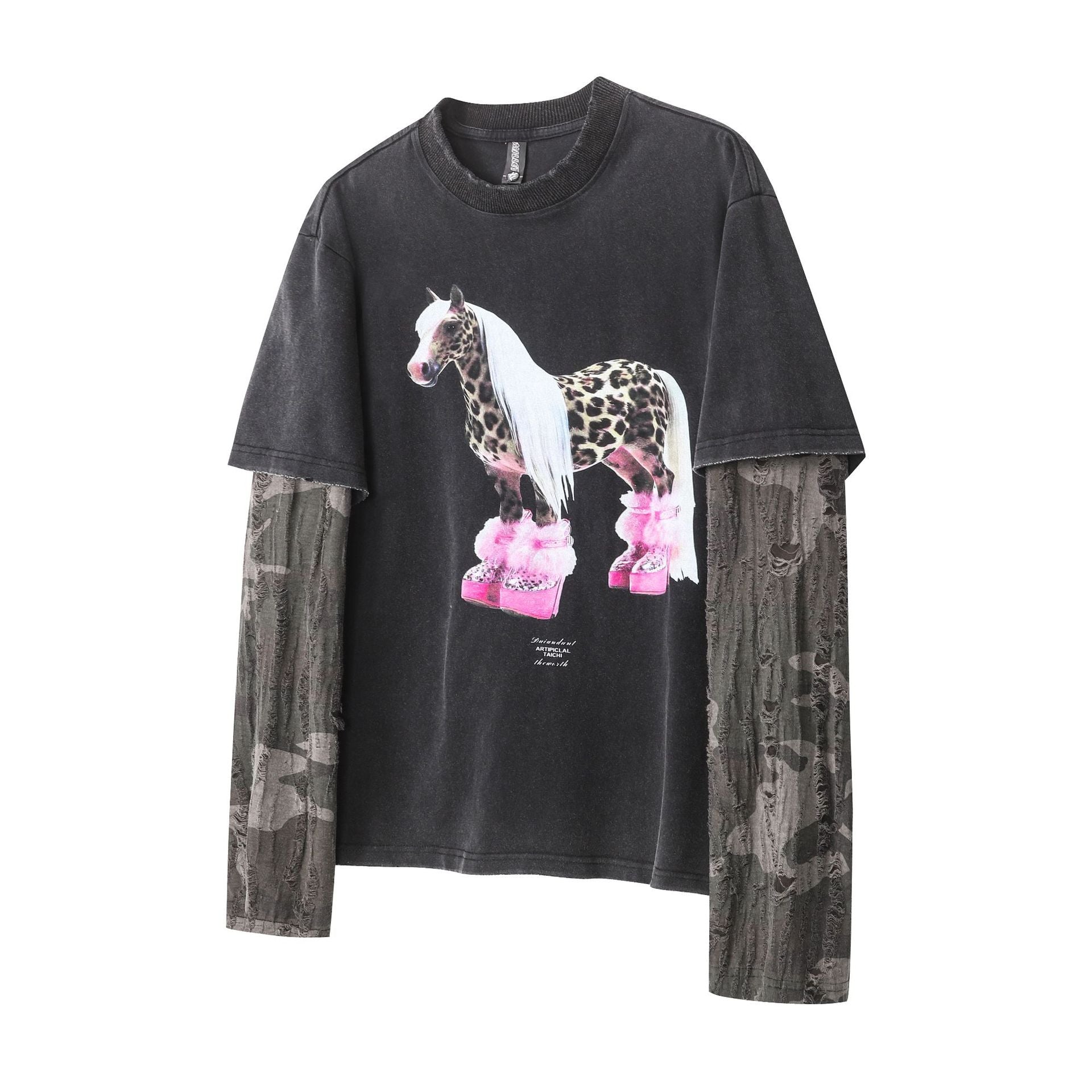 Layered Distressed Washed Long Sleeve Tee