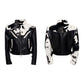 Cow Print Diagonal Zipper Plush Patchwork Leather Jacket