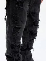 Distressed Raw Hem Slim Straight Jeans