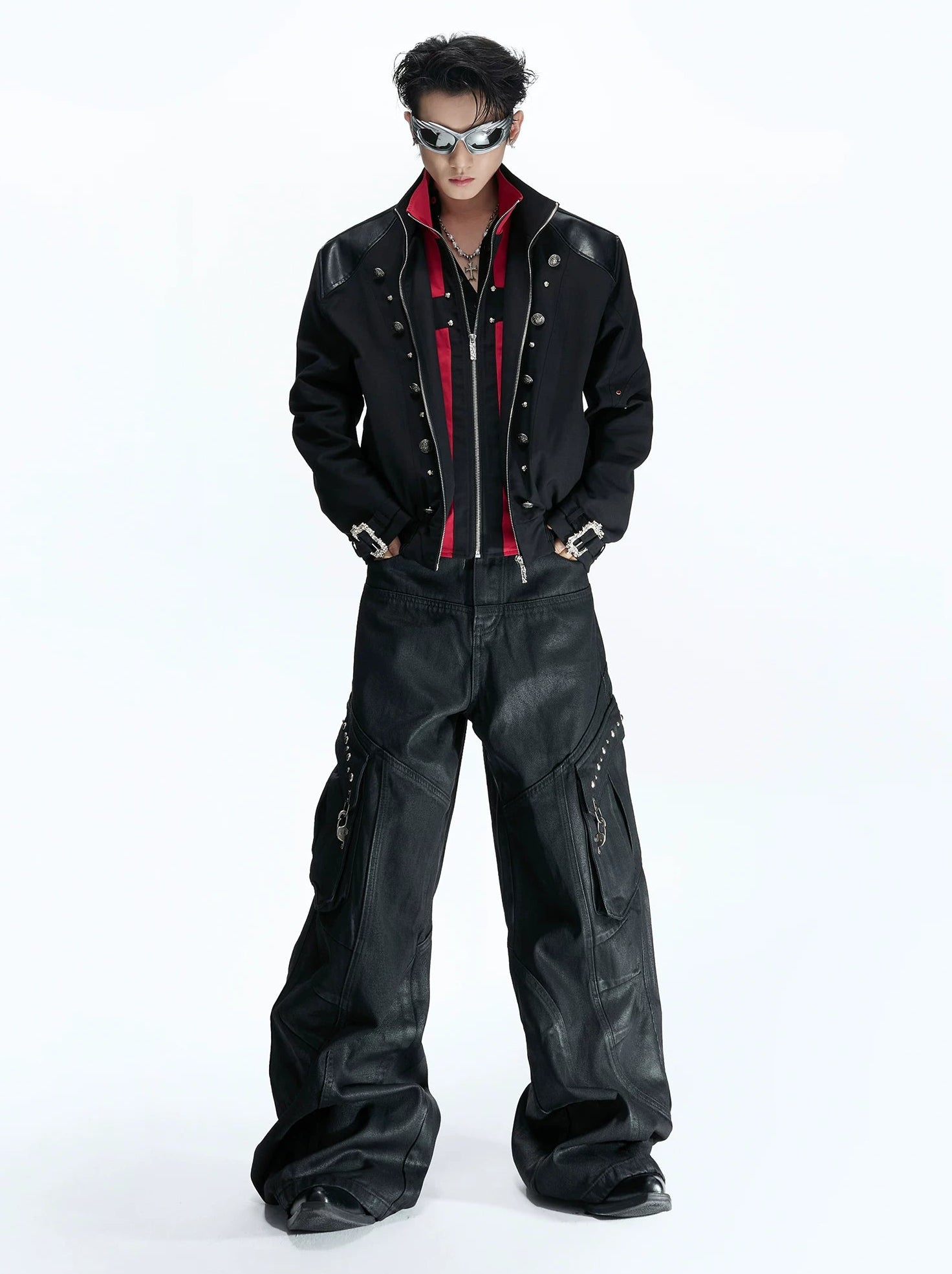 Black Red Cross Patchwork Jacket