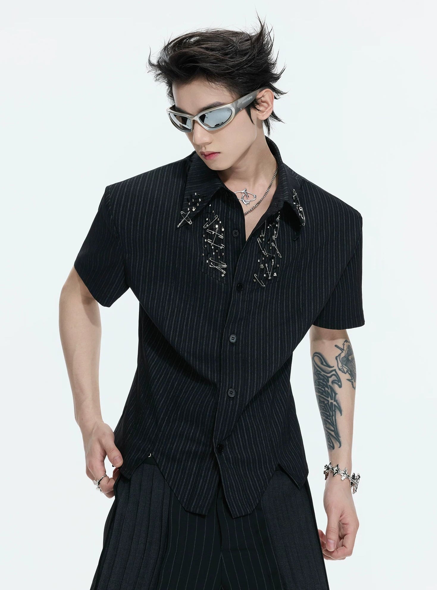 Structured Stand Collar Asymmetric Shirt