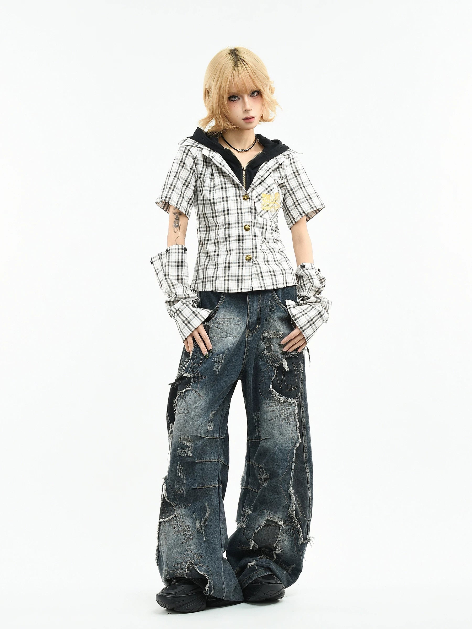 【26s Mar.】Detachable Sleeve Plaid Shirt