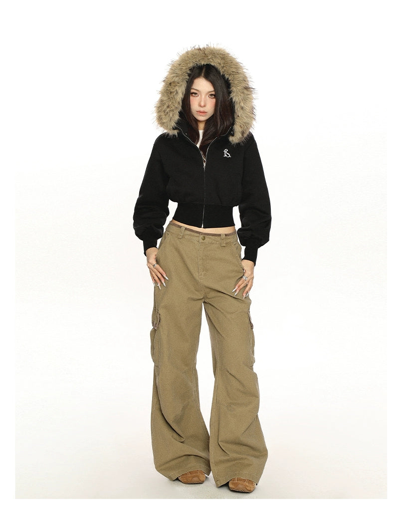 【25s Nov.】Detachable Fur Collar Hooded Short Jacket