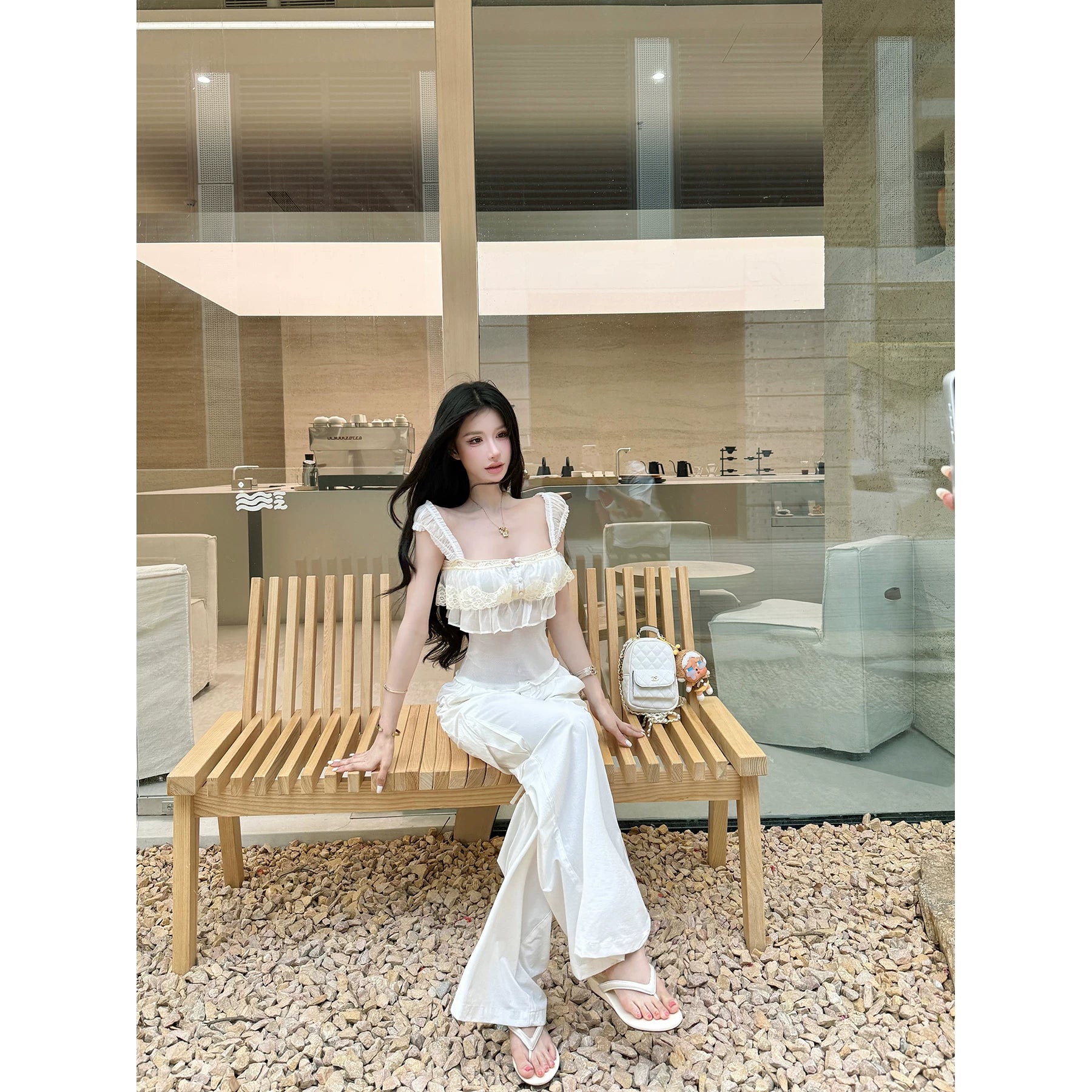 【26s May】Lace Ruffle Chiffon Bandeau Cami Top