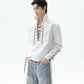 【25s Sep.】Deep V-neck Solid Color Tie-string Shirt