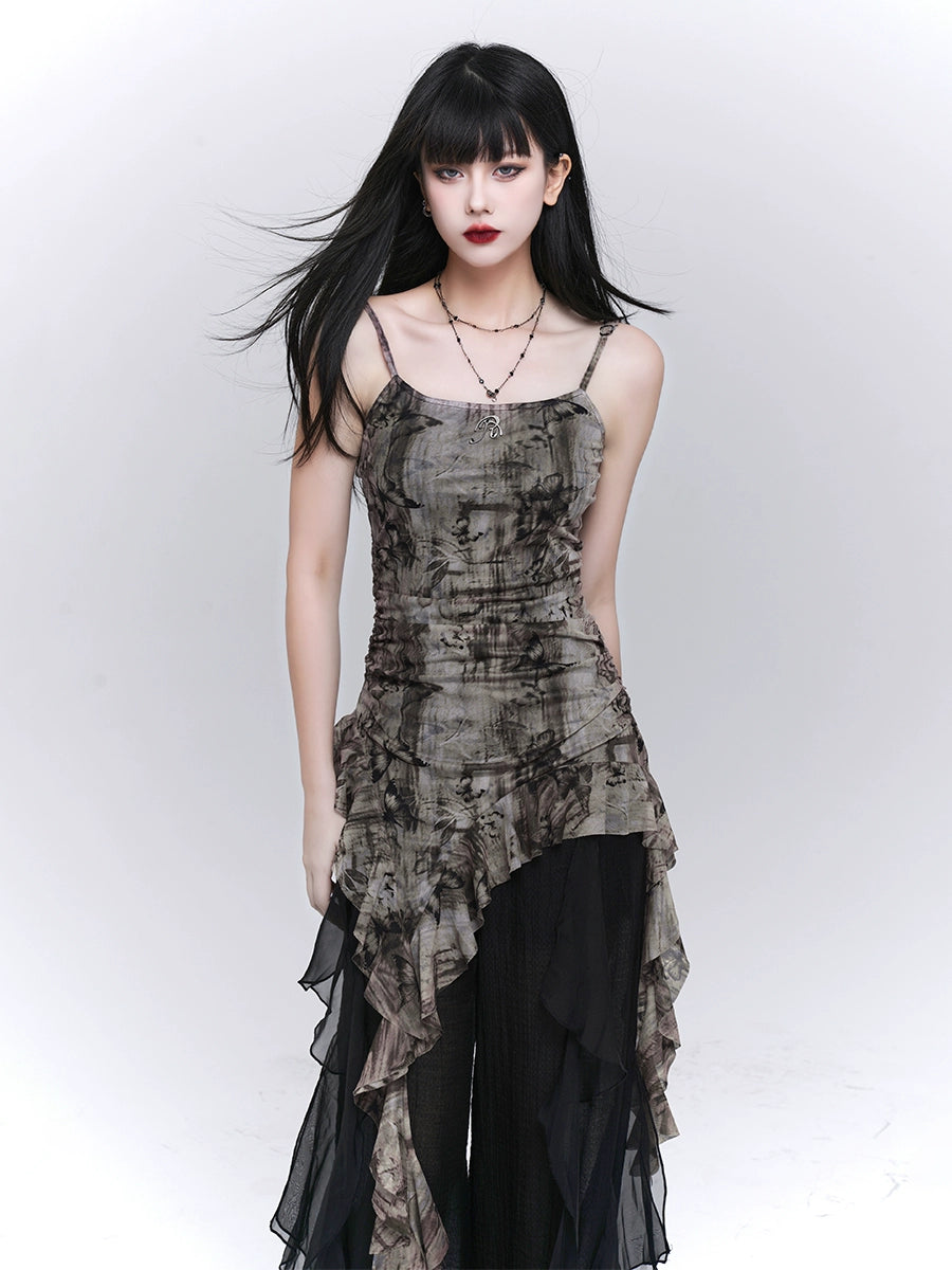 【25s Jul.】Ruffled Asymmetric Hem Strappy Tank