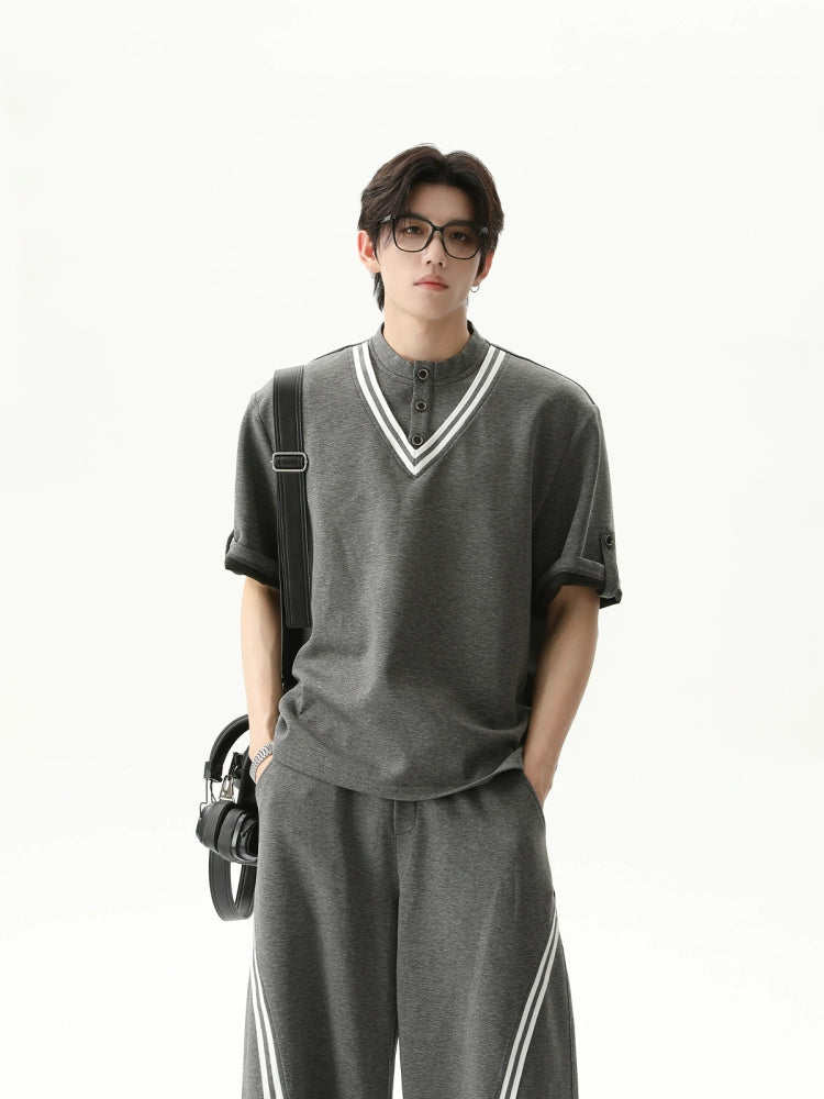 【25s Aug.】Cleanfit Color-Block Tee & Striped Oversized Track Pants Set