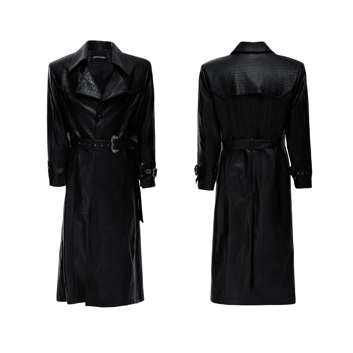 【25s Sep.】Deconstructed Crocodile-effect Metal Buttons Leather Coat