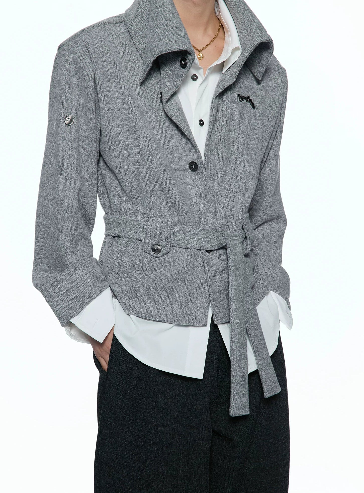 Merwev Convertible Collar Knit Cardigan