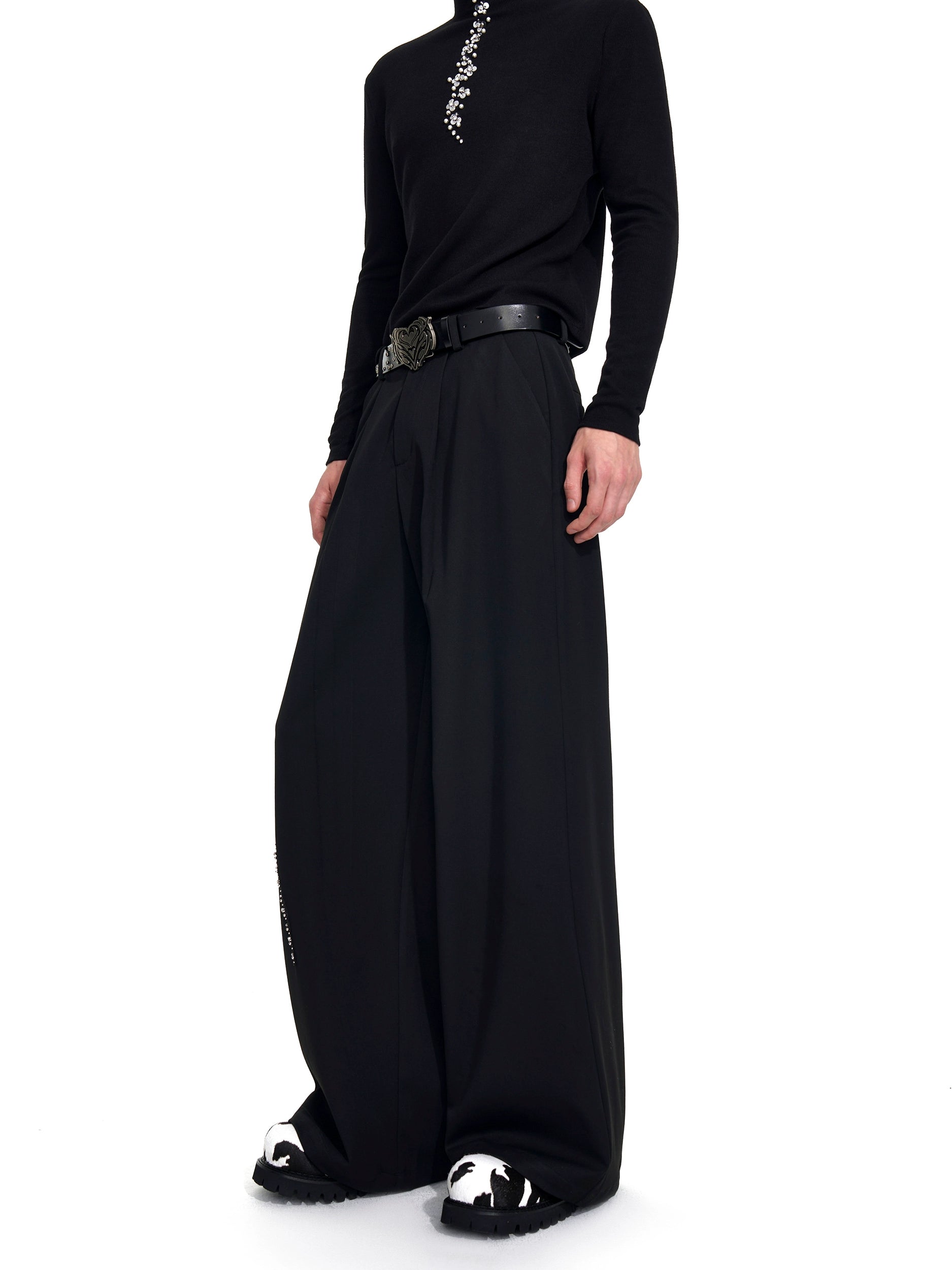 【25s Sep.】Patchwork Rhinestone Draped Suit Pants