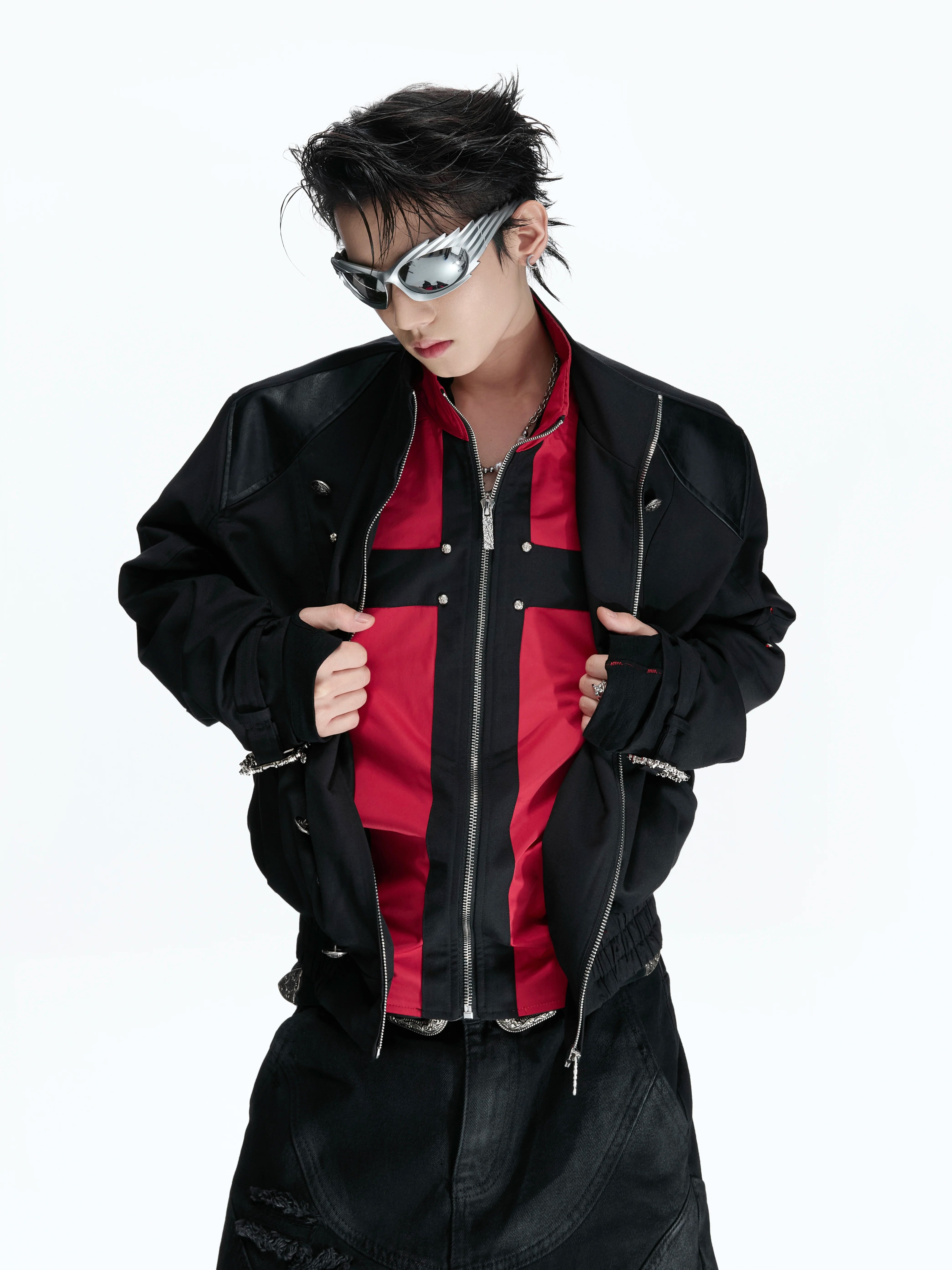 Black Red Cross Patchwork Jacket