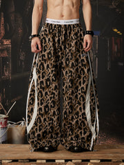 Leopard Panel Curved Wide-Leg Pants
