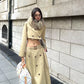 Elegant Khaki Short Trench Coat + Skirt Set