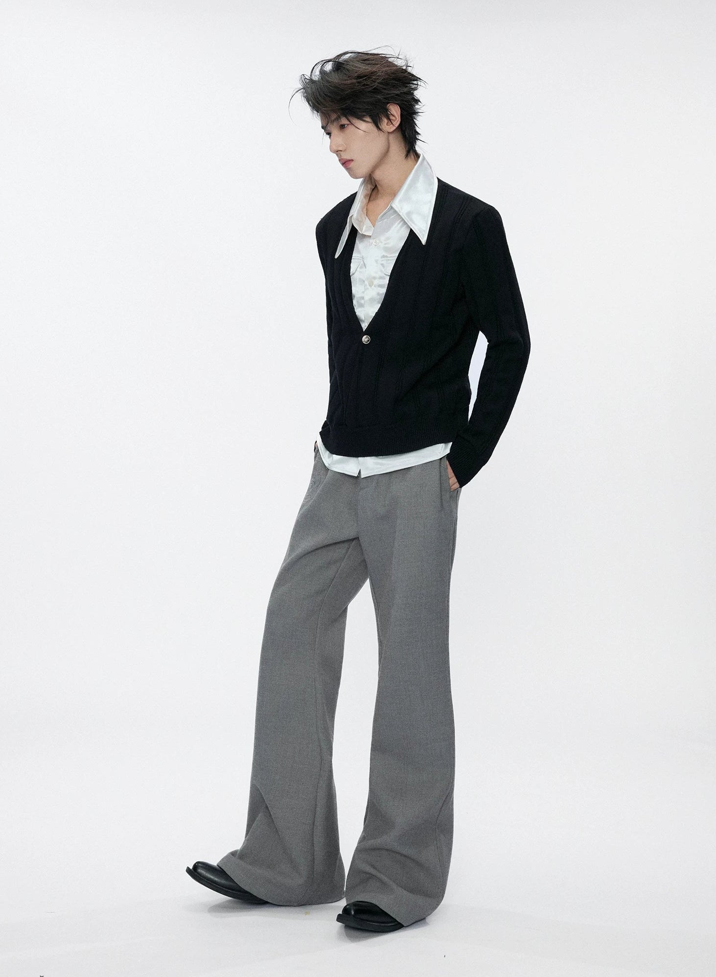 Satin Layered Collar Knit Sweater
