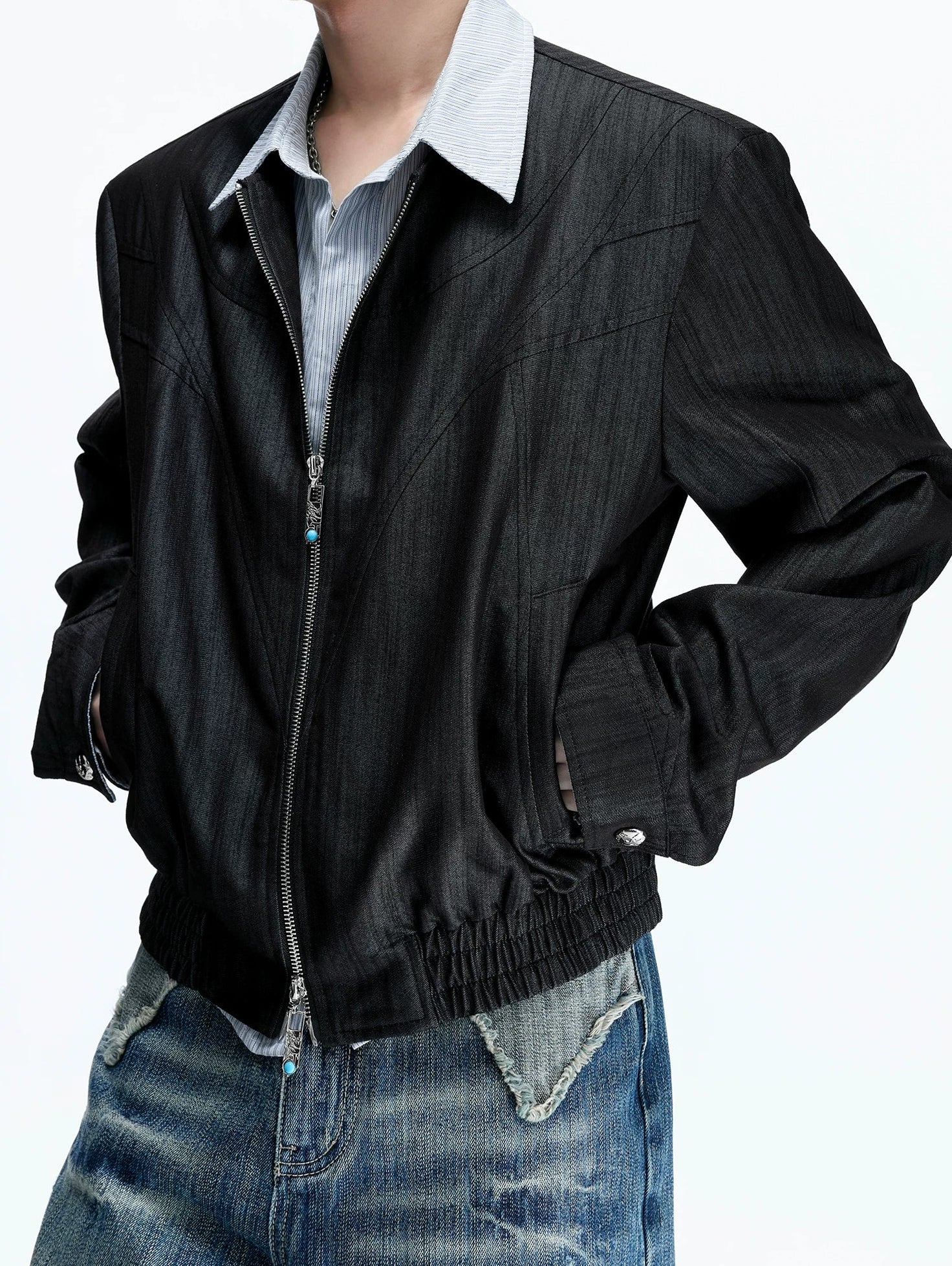 Pearlescent Striped Layered Shirt Jacket
