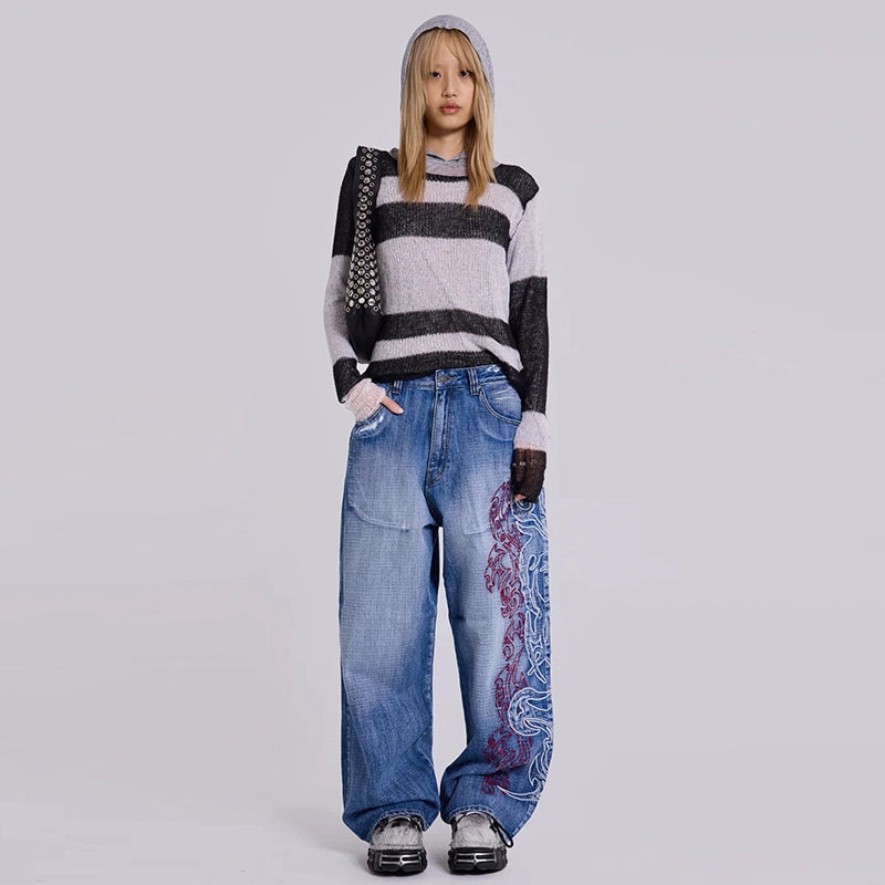 【25s Aug.】Embroidered Totem Mid-Rise Wide-Leg Jeans