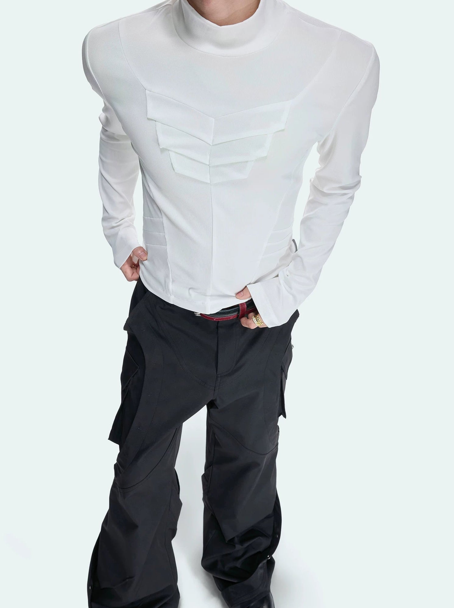 Sculpted Mock Neck Long Sleeve Tee