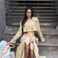 Elegant Khaki Short Trench Coat + Skirt Set