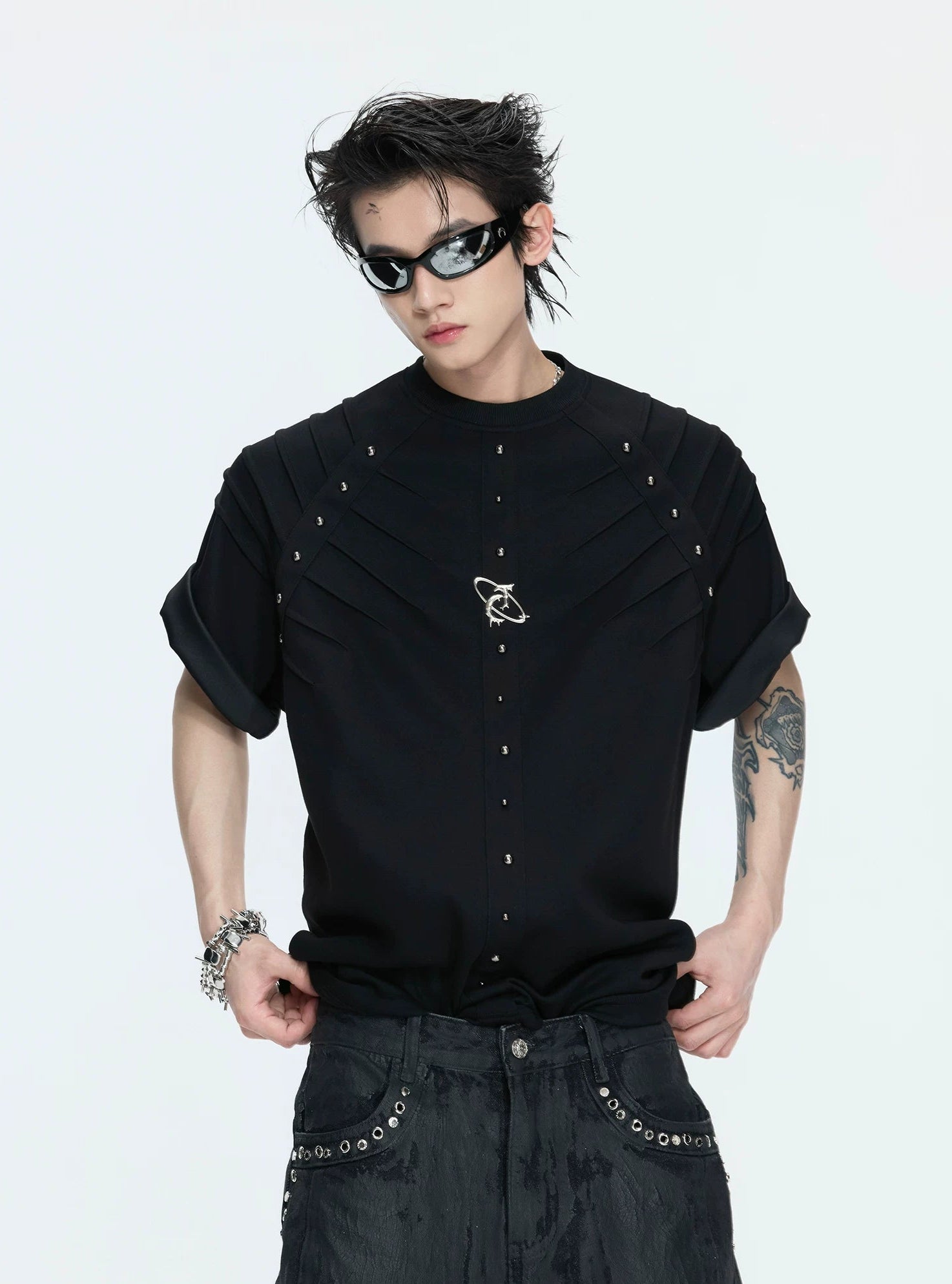 【26s Apr.】Studded Pleated Spine Structure Tee