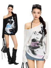 Off-Shoulder Portrait Print Top