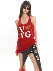 【25s Jul.】Big U-Neck Letter Print Racer Tank