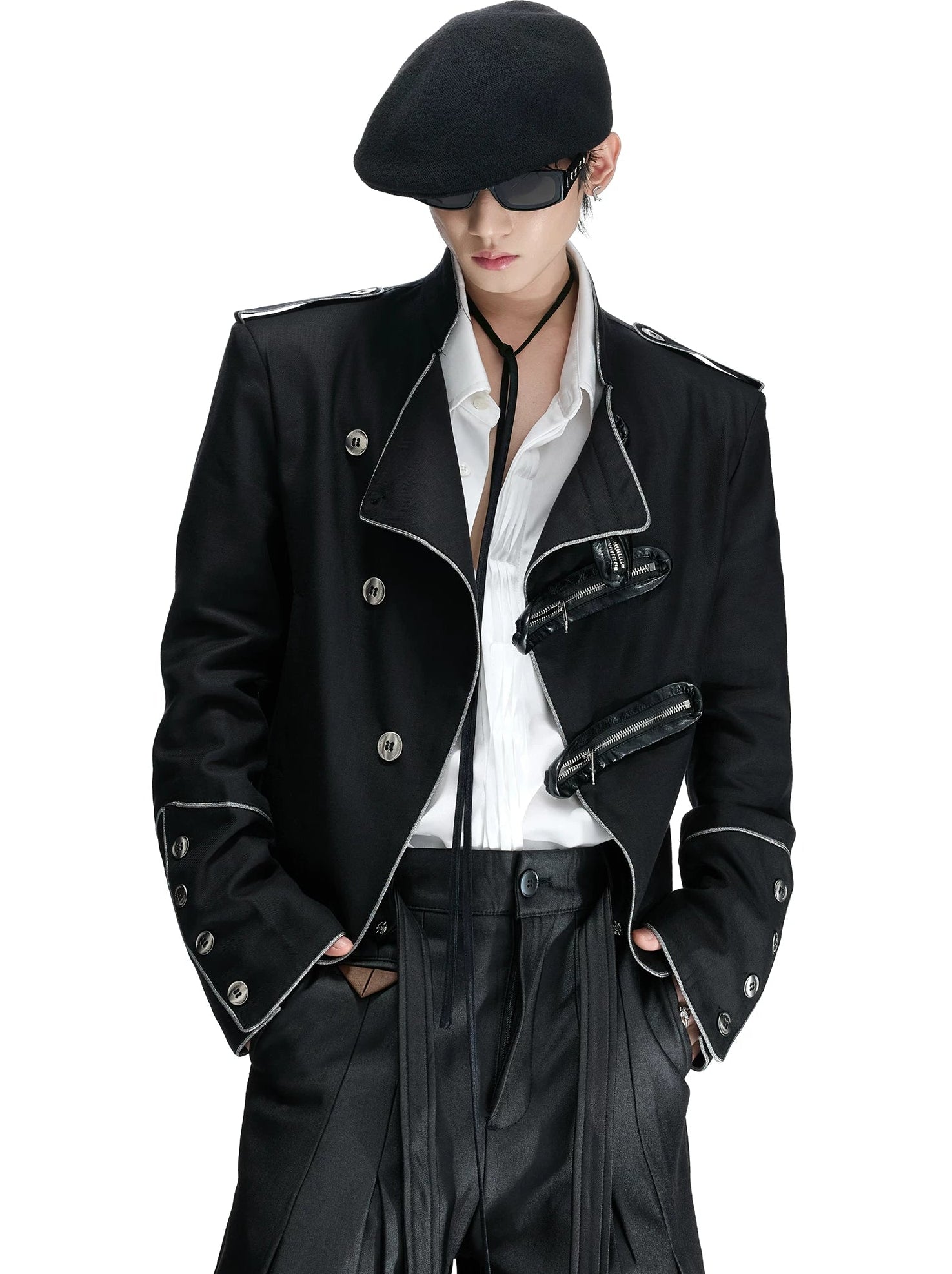 Asymmetric Stand Collar Cropped Jacket