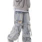 【25s Jul.】Heavy Washed Ripped Multi-pocket Jeans