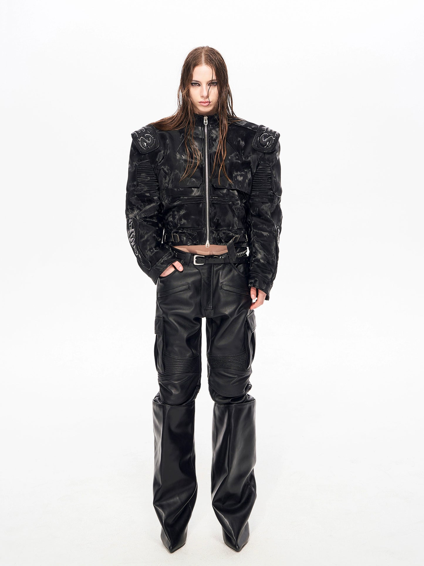 【25s Dec.】Cyberpunk Embroidered Motorcycle Leather Jacket