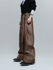 【25s Oct.】High-rise Smooth Fabric Pleated Trousers