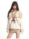 【25s Sep.】Vintage Off-the-shoulder Fur Collar Sweatshirt