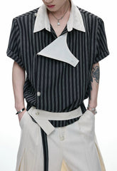 Embroidered Asymmetric Stripe Shirt Tee