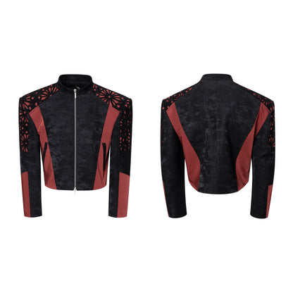 Floral Embroidered Cropped Leather Jacket