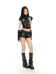 【26s Feb.】Sweet-Cool Mock Neck Cropped T-Shirt with Arm Sleeves