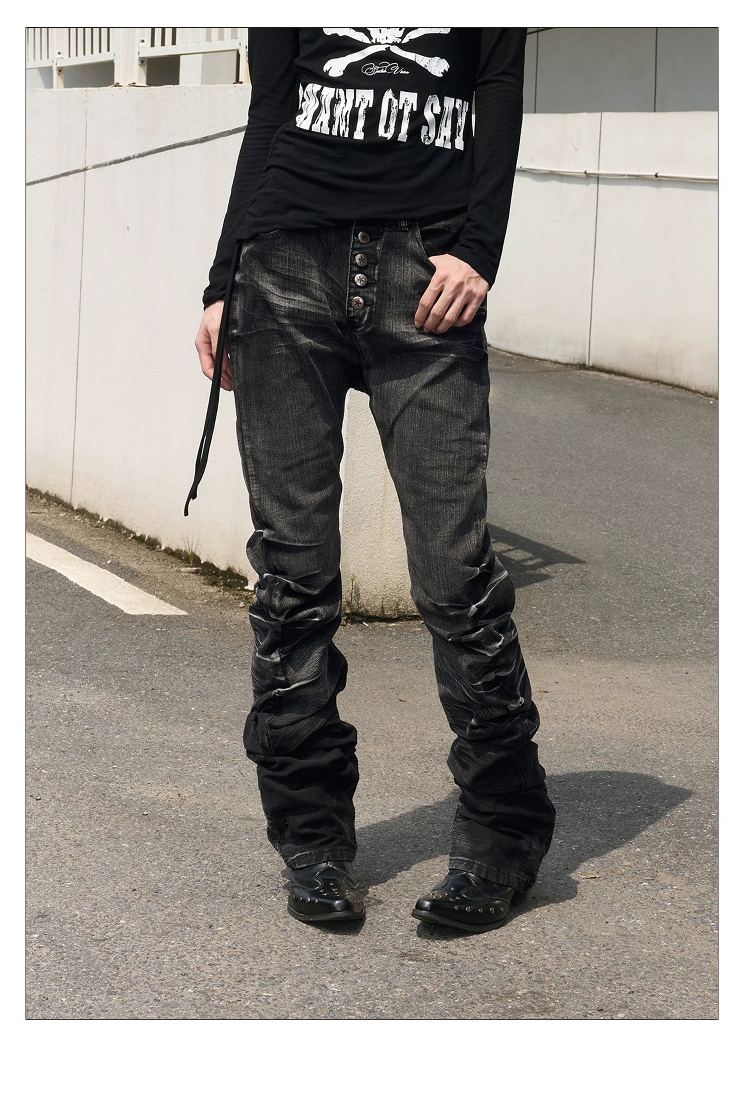 Cracked Washed Curved Skinny Jeans