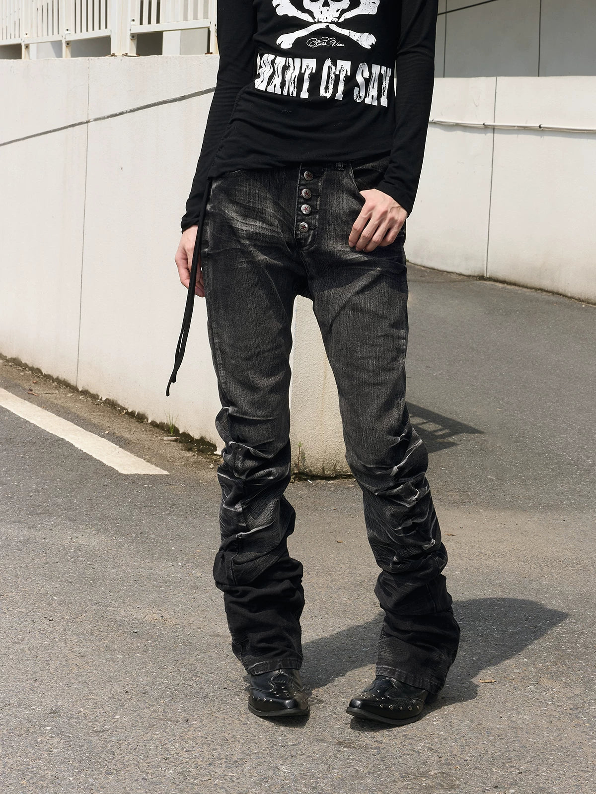 Cracked Washed Curved Skinny Jeans