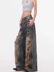 【25s Jul.】Wasteland Vintage Distressed Loose Wide Jeans