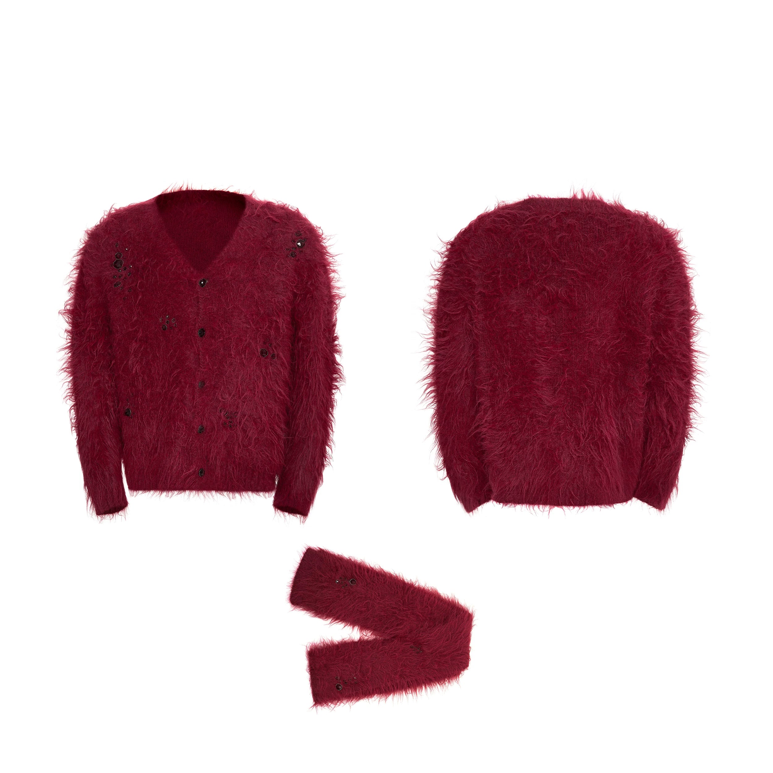 【26s Jan.】Faux Mohair V-neck Sweater [Scarf Included]