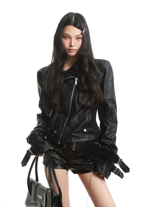 【25s Oct.】Functional Punk High Street Slim Leather Jacket