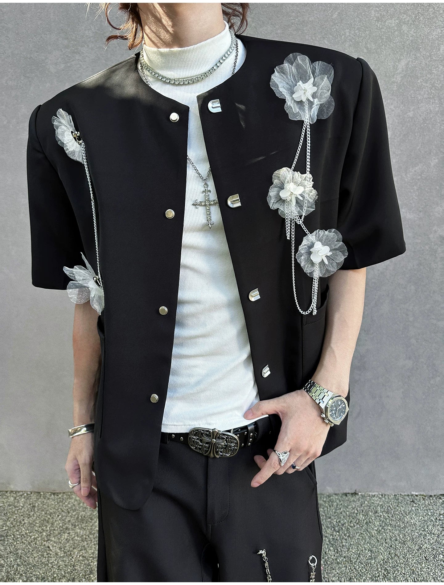 Contrast Floral Detail Polo Shirt