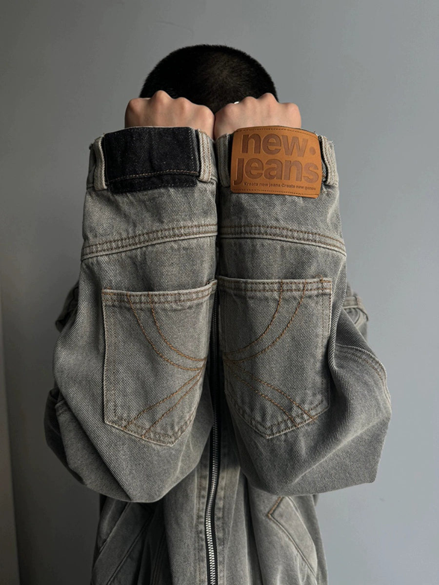 【25s Aug.】Deconstructed Washed Reversed Stand Collar Denim Jacket