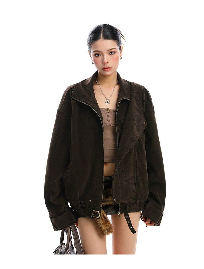 【25s Nov.】Suede Deconstructed Stand-up Collar Coat