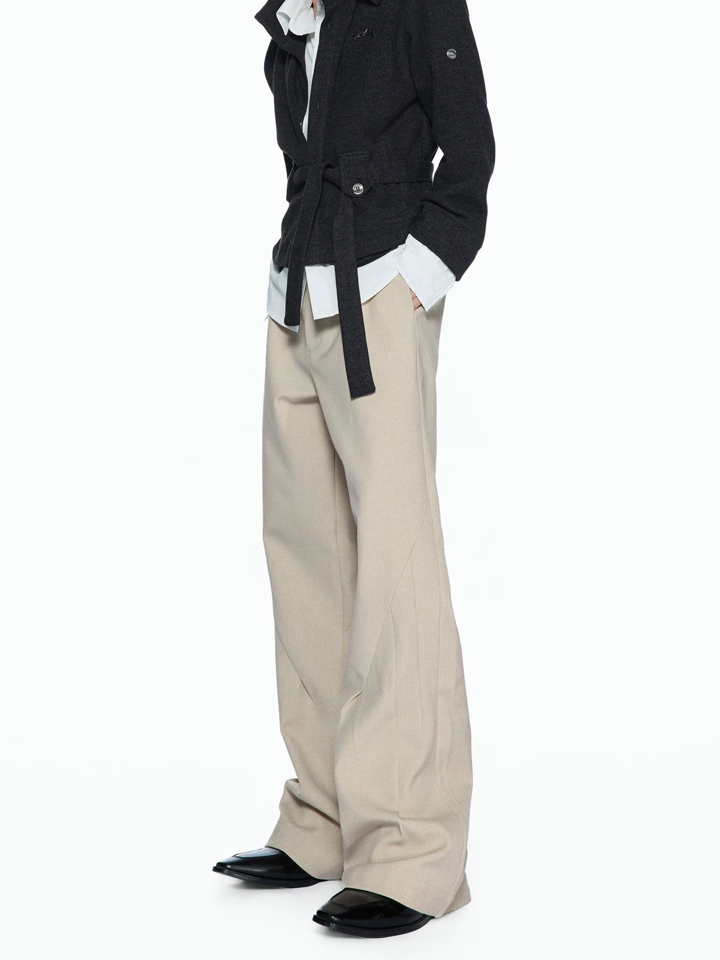 Textured Embroidered Jacquard Visor Flared Dress Pants