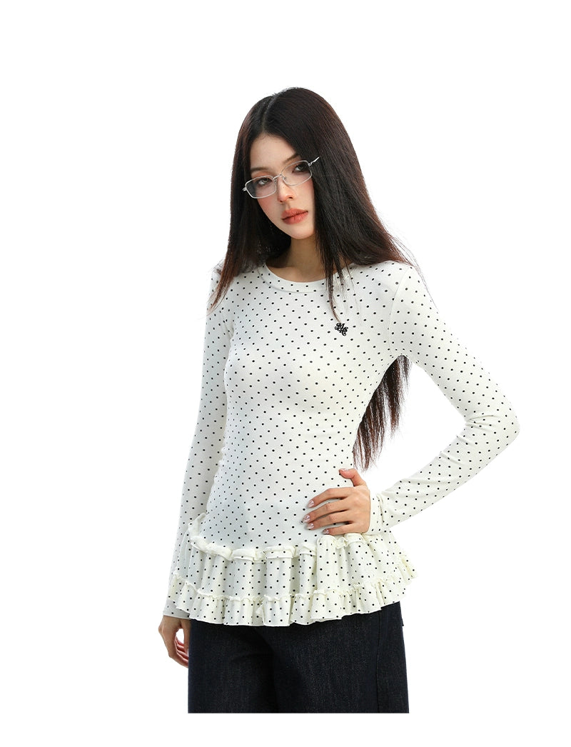 【25s Dec.】Polka Dot Ruffled Round Neck Base Layer