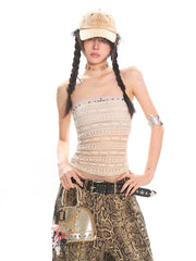 【25s May.】Lace Hollow Studded Tube Top Set