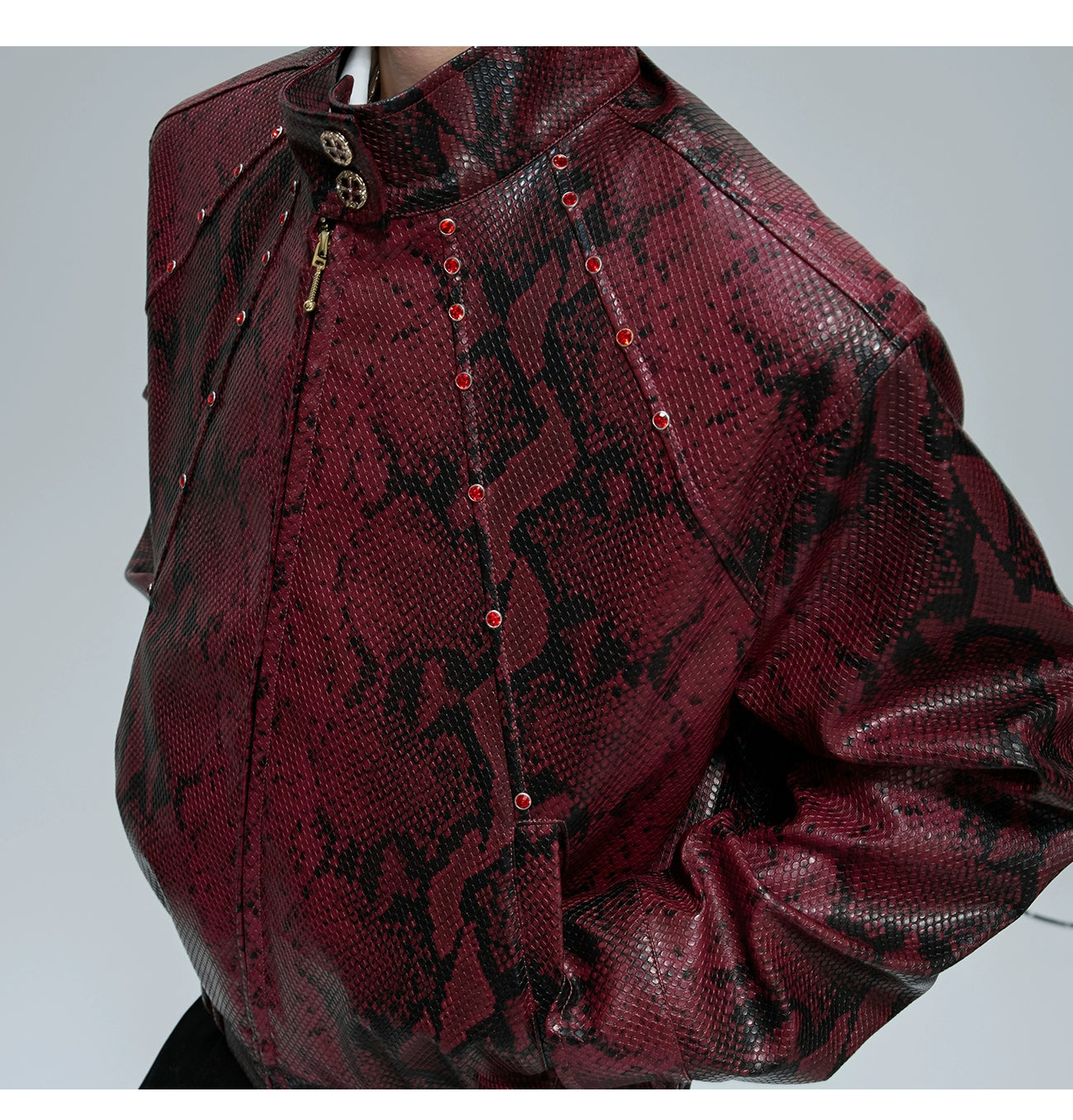 Python Textured Leather Fashion Jacket
