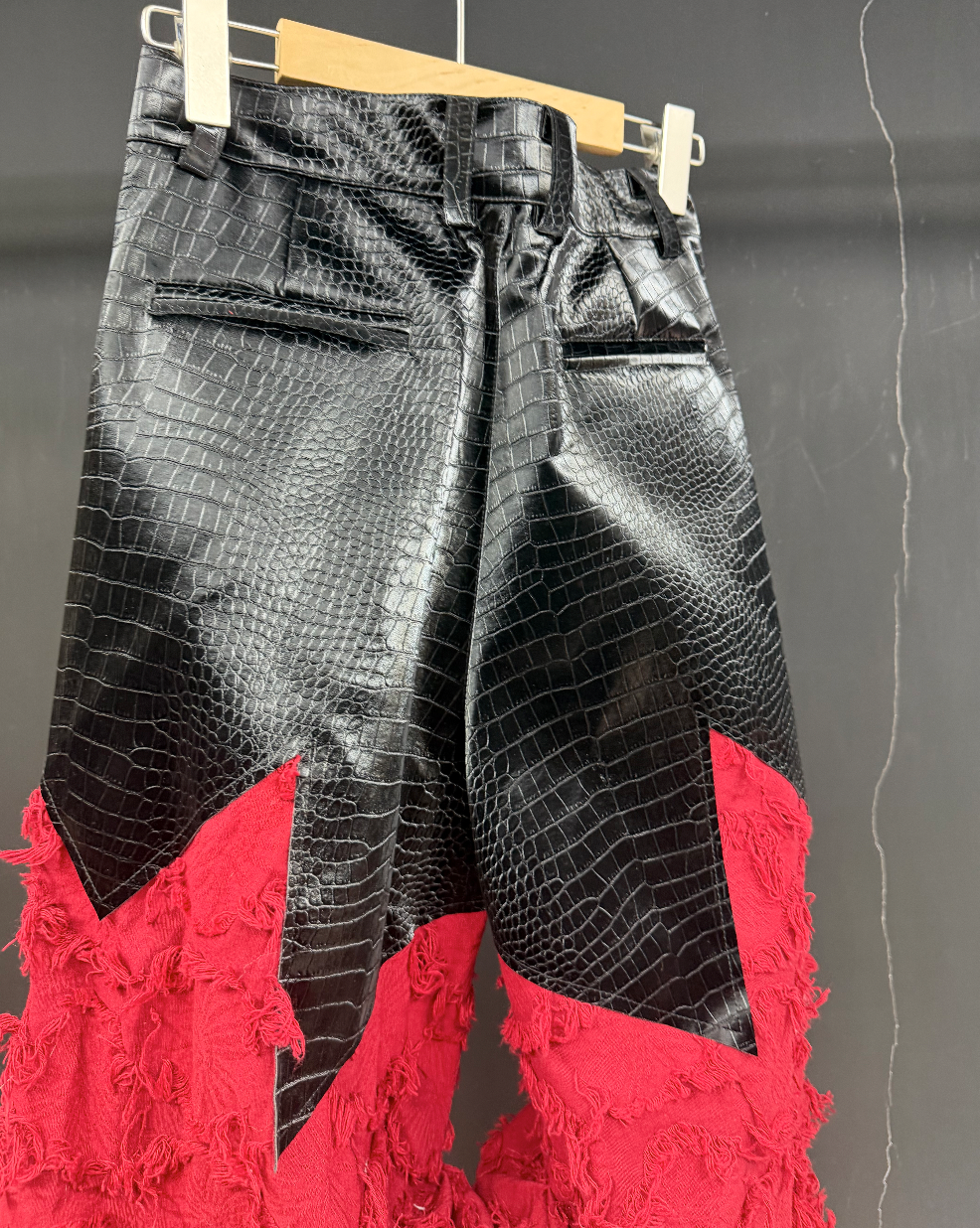 Patchwork Pleated Wide-Leg Pants
