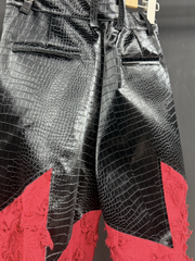 Patchwork Pleated Wide-Leg Pants