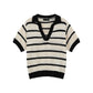 【25s Aug.】Striped Colorblock V-Neck Knit Tee